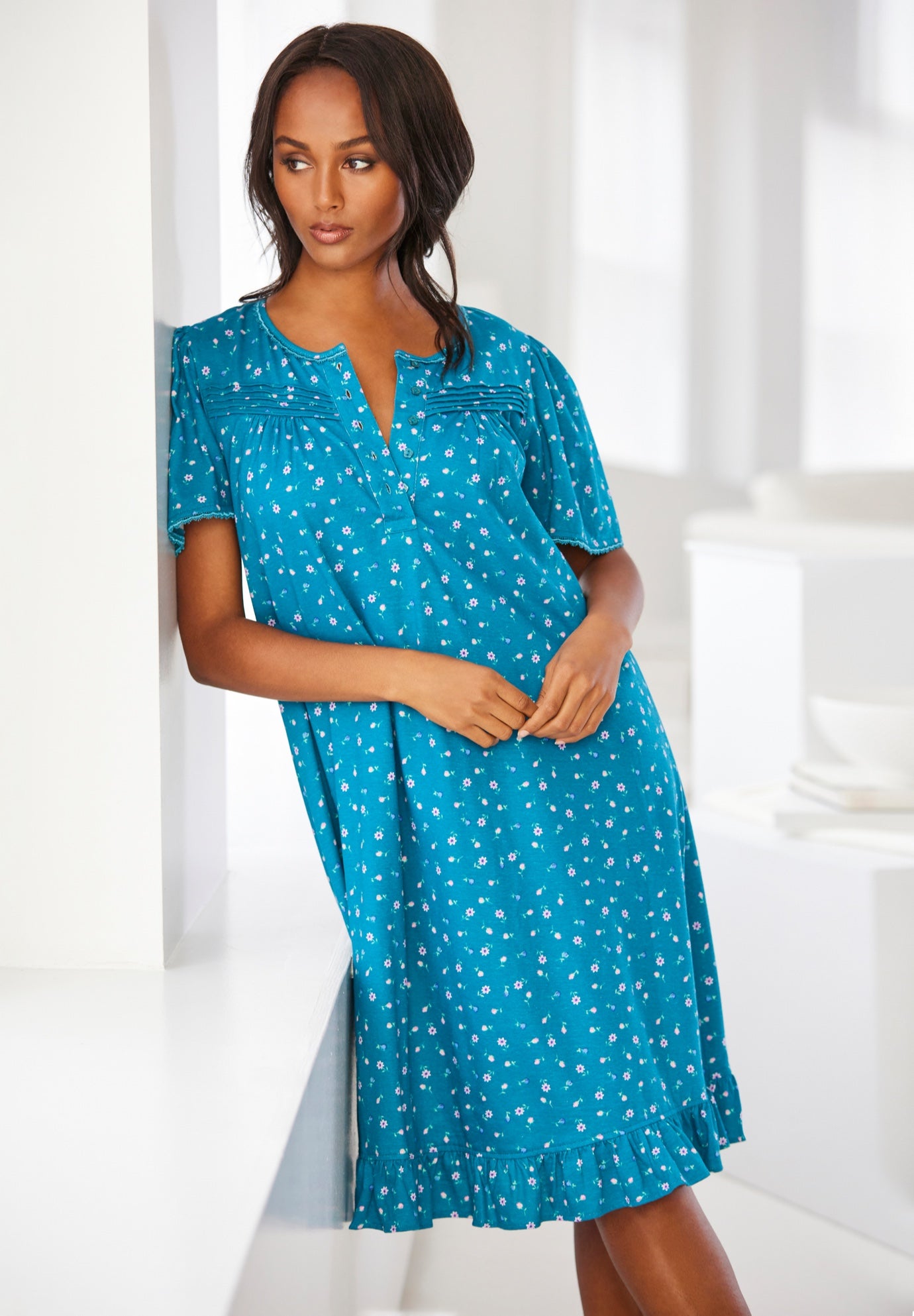 Short Floral Print Cotton Gown image number 0