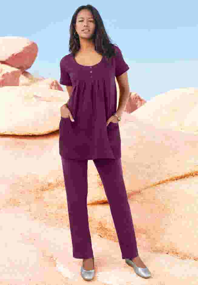 Plus Size Two Pocket Soft Knit Swing Tunic image number 4
