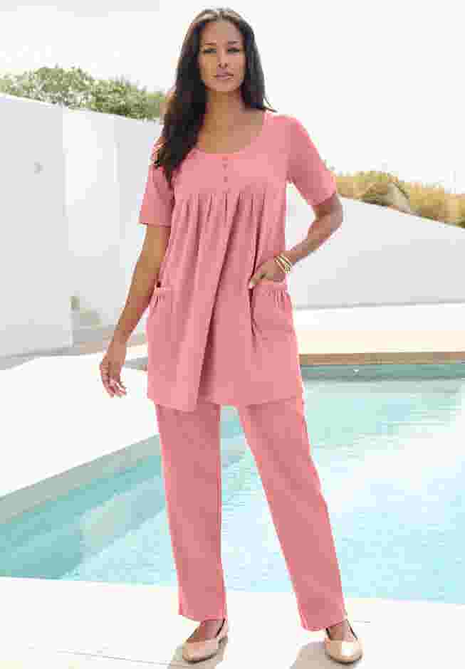 Plus Size Two Pocket Soft Knit Swing Tunic image number 0
