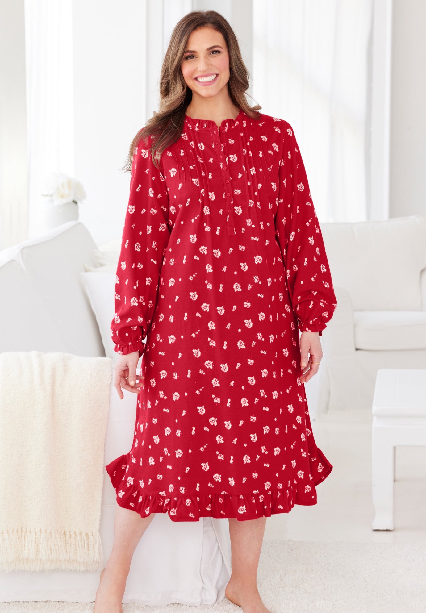 Cotton Flannel Print Short Gown  image number 4