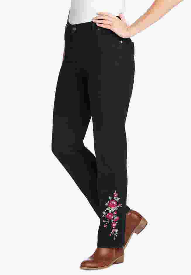 Womens Plus-Size Straight-Leg Stretch Denim Five-Pocket Jeans image number 4