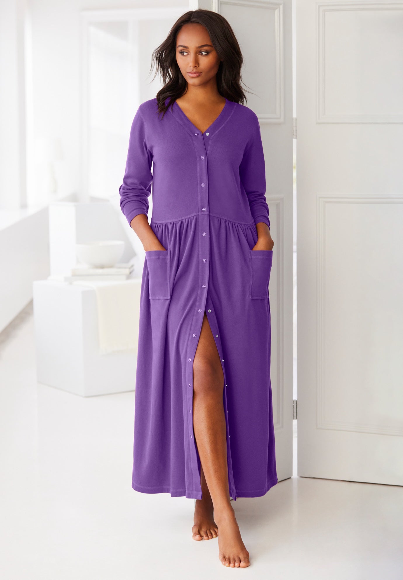 Long Snap-Front Knit Lounger image number 0