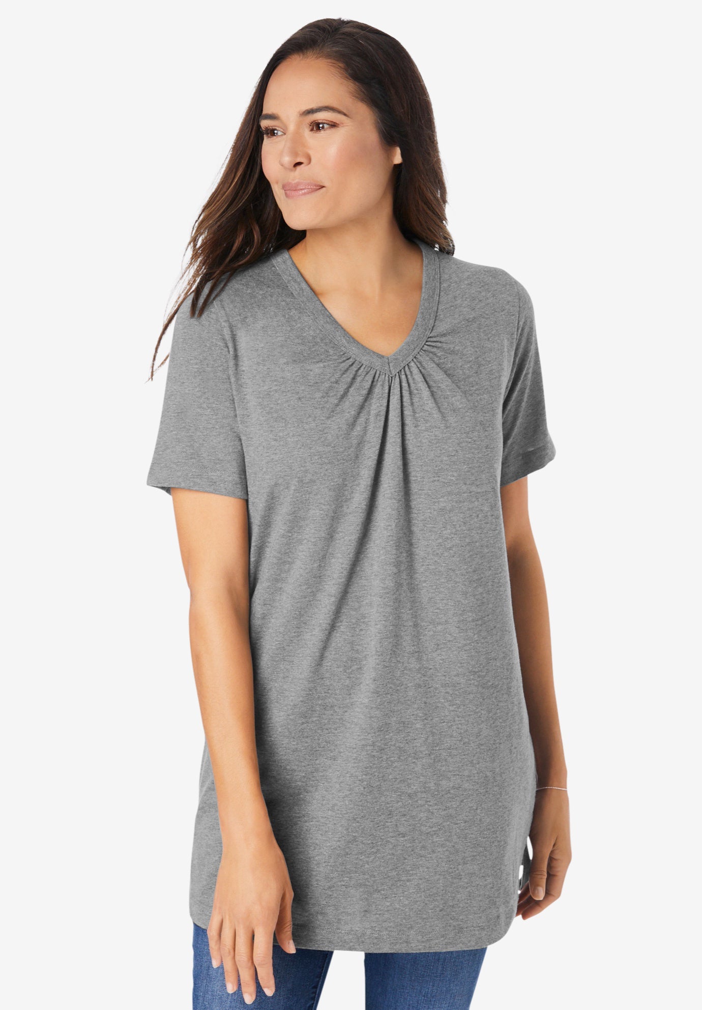 Perfect Short-Sleeve Shirred V-Neck Tunic image number 0