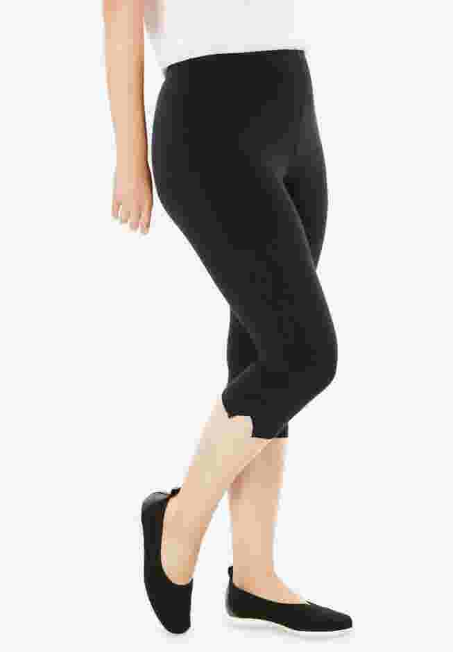 Womens Plus-Size Stretch-Cotton Knit Pull-On Capri Leggings image number 2