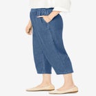 7-Day Elastic-Waist Pull-On Cotton Denim Capri Jeans image number null