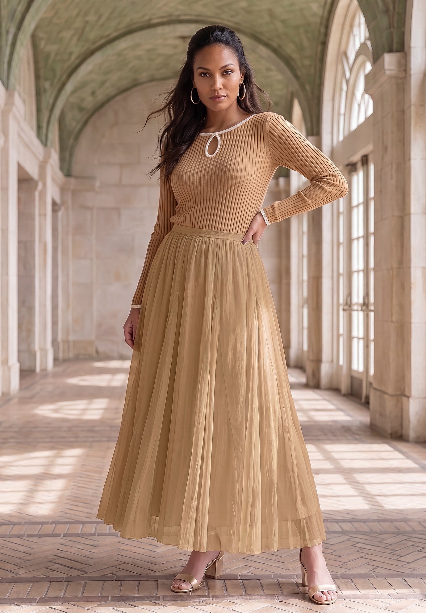 Jessica London Women's Plus Size Flowing Crinkled Maxi Skirt