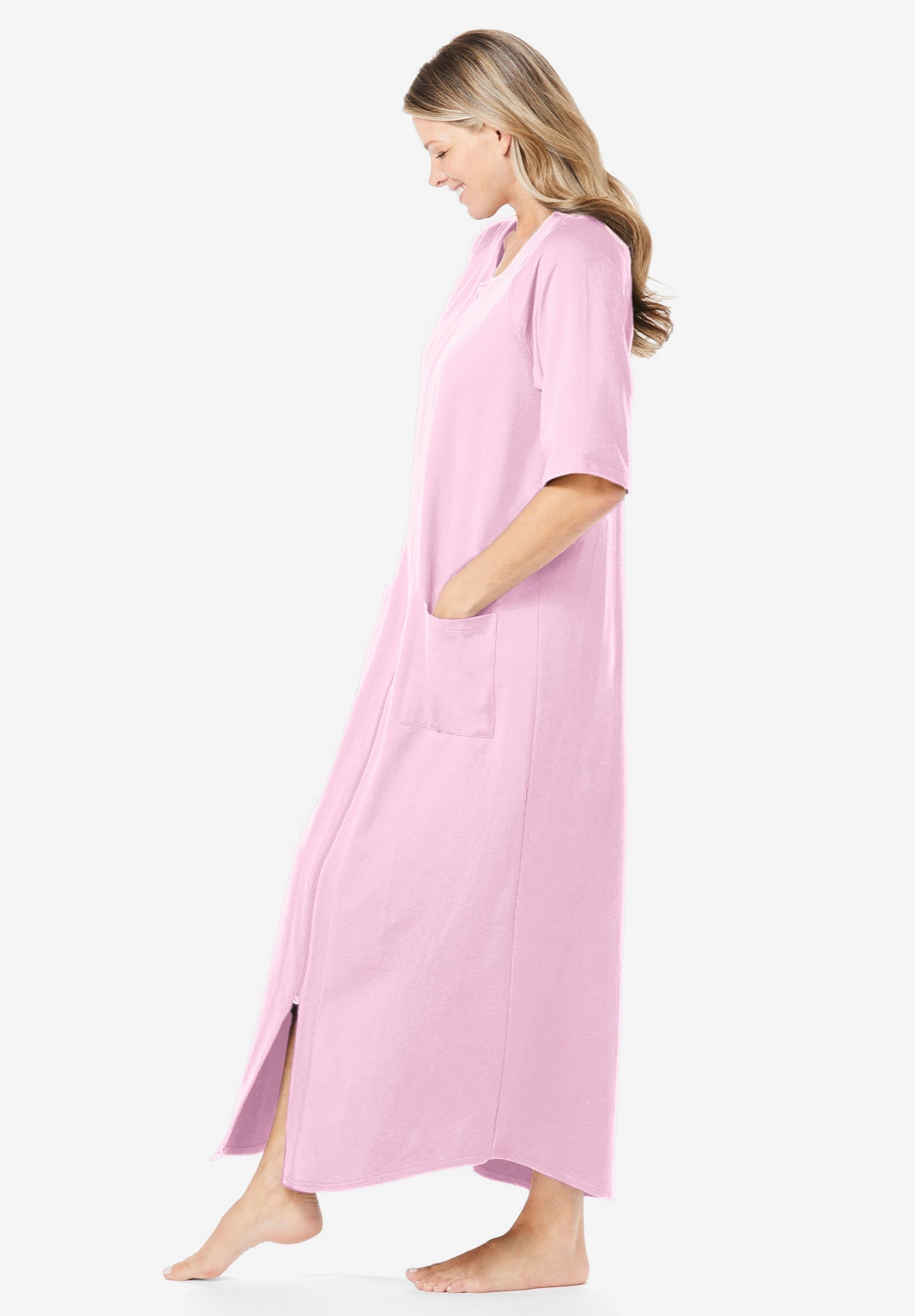 Long French Terry Zip-Front Robe image number 2
