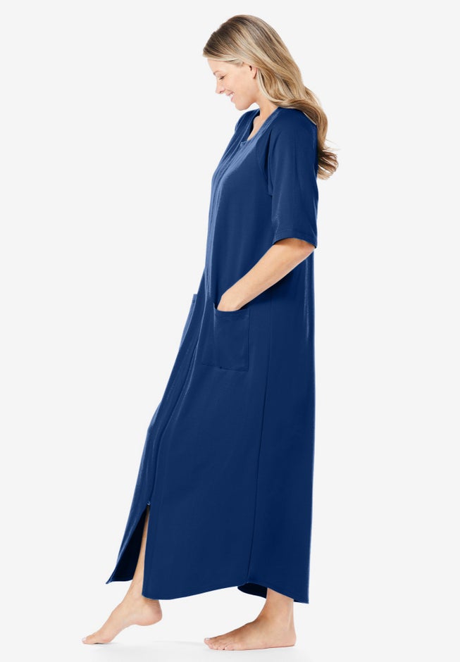 Long French Terry Zip-Front Robe image number 2