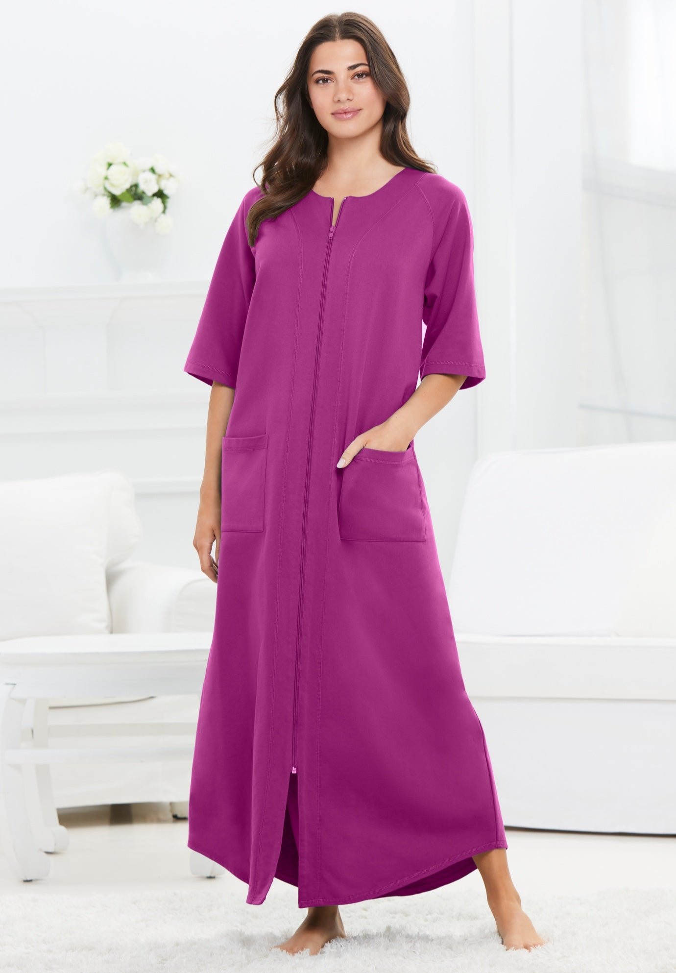 Long French Terry Zip-Front Robe image number 7