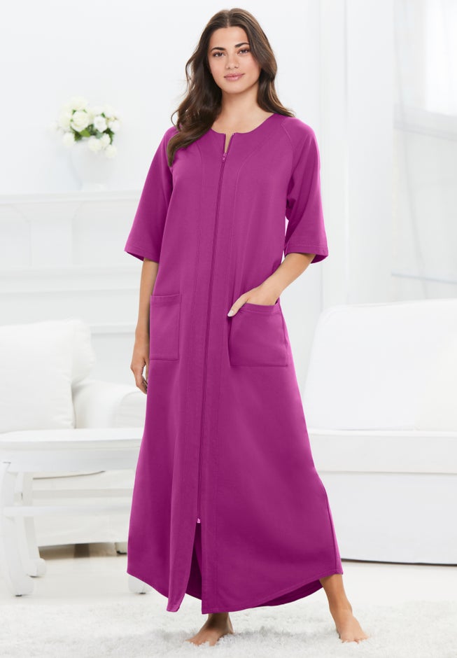 Long French Terry Zip-Front Robe image number 7