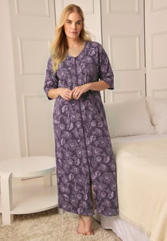 Long French Terry Zip-Front Robe