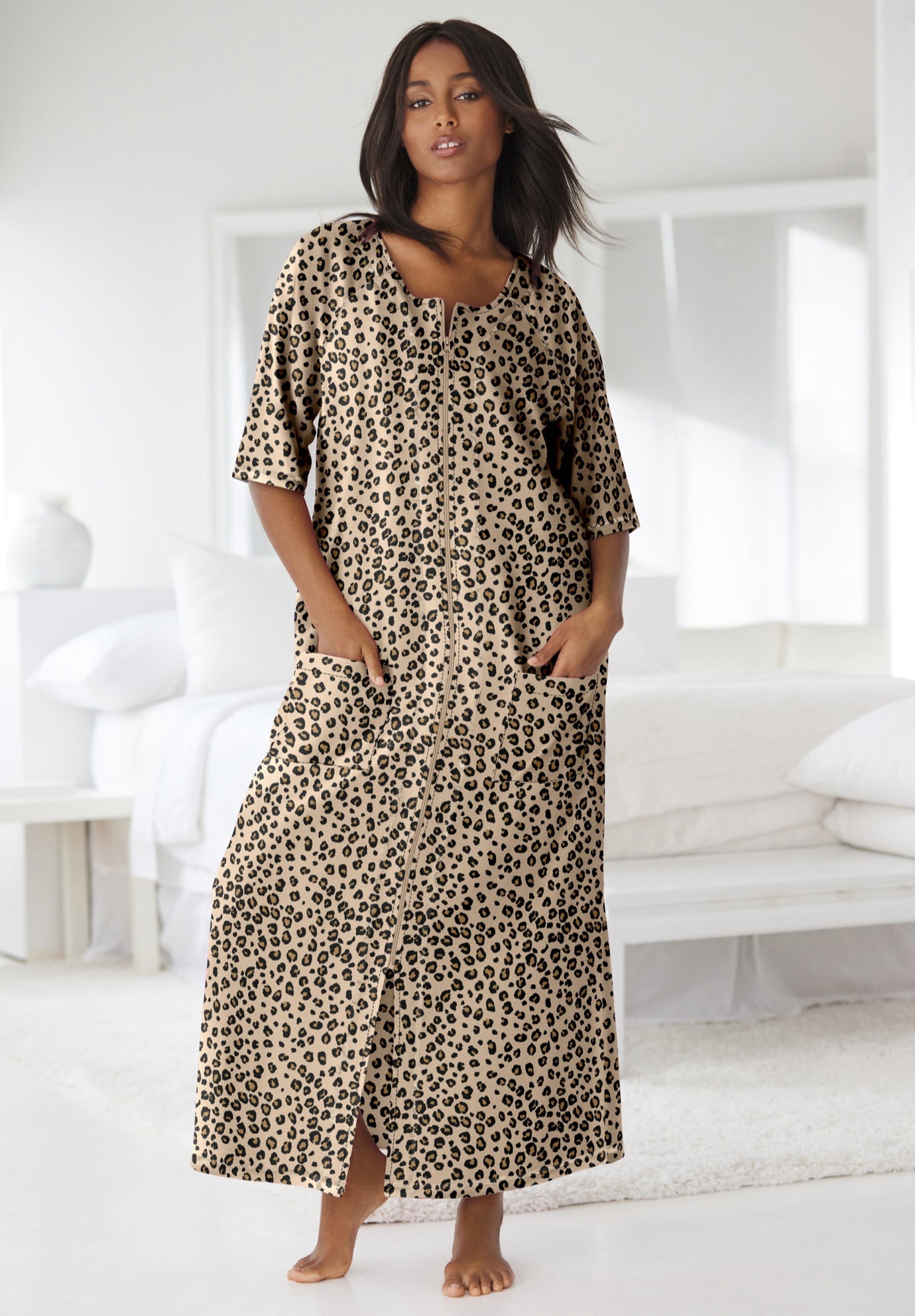 Long French Terry Zip-Front Robe image number 3