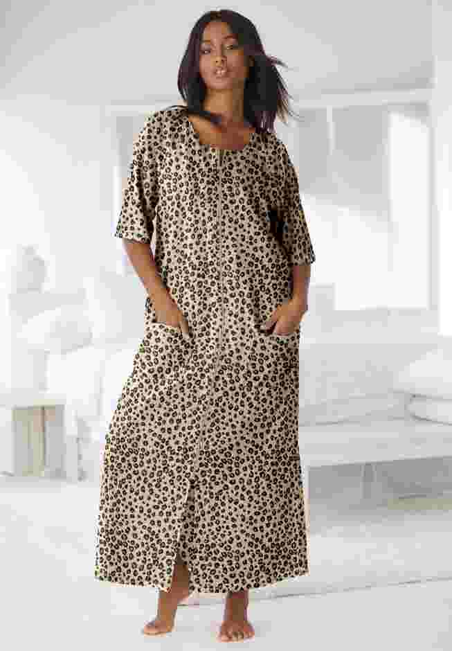 Long French Terry Zip-Front Robe image number 2