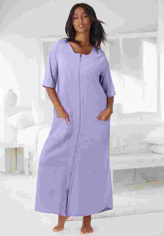 Long French Terry Zip-Front Robe image number 4