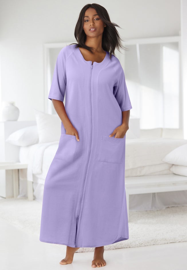 Long French Terry Zip-Front Robe image number 5
