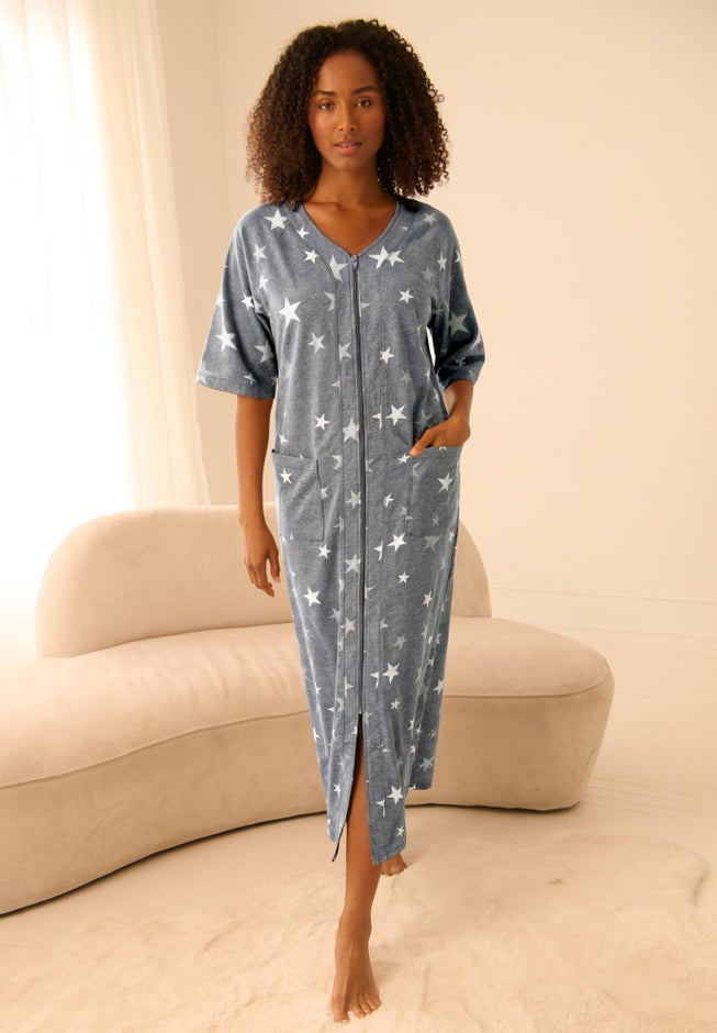 Long French Terry Zip-Front Robe image number 5