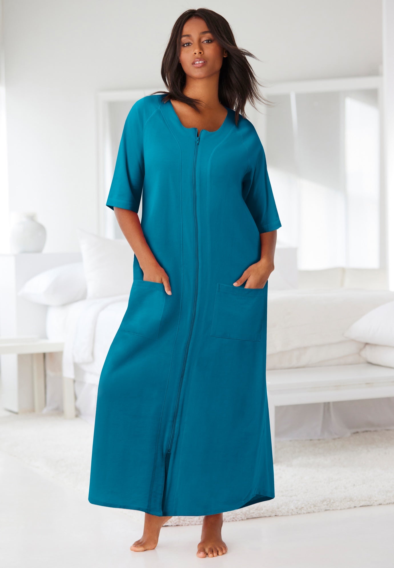 Long French Terry Zip-Front Robe image number 0