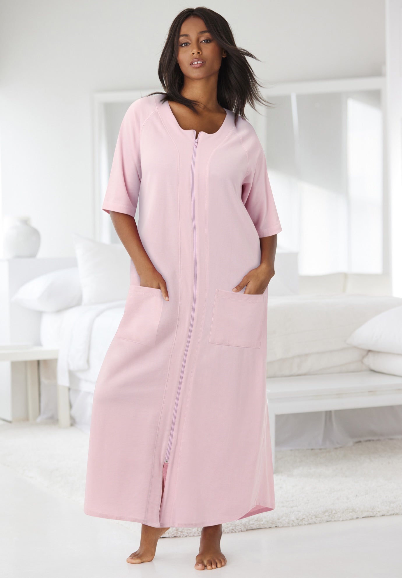 Long French Terry Zip-Front Robe image number 0