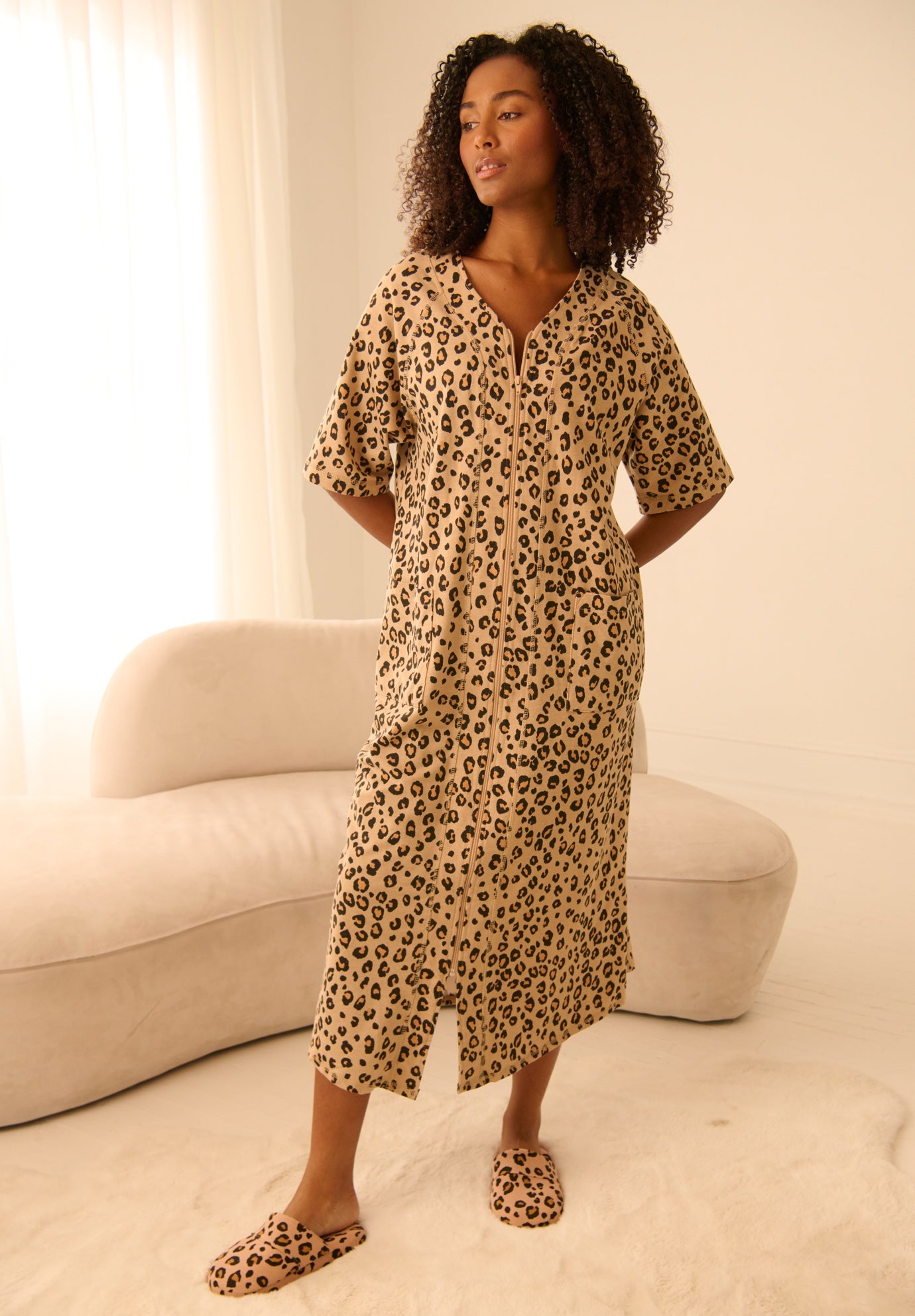 Long French Terry Zip-Front Robe image number 4