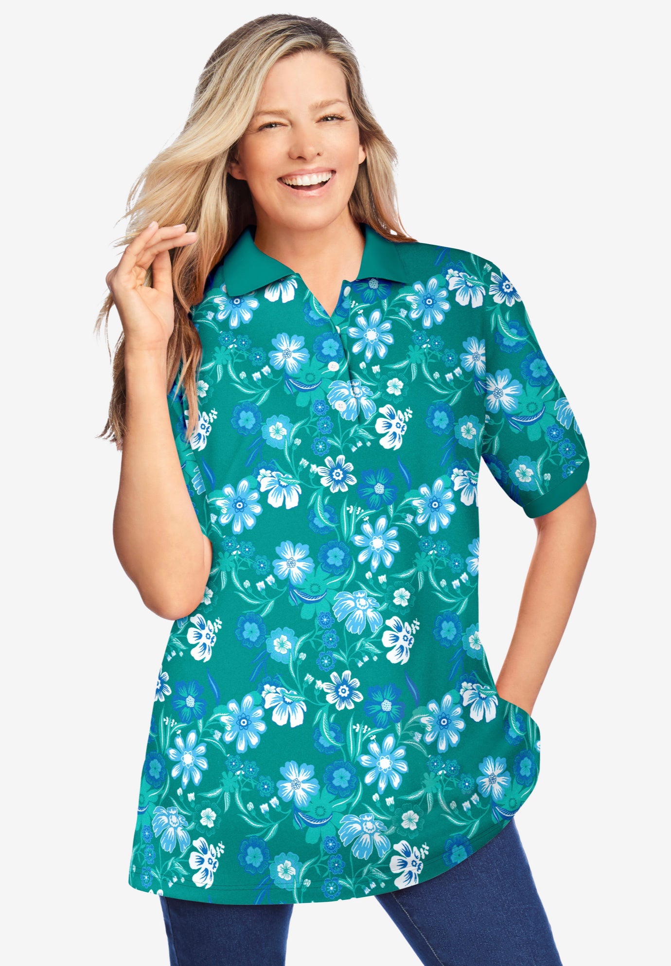 Elbow-Sleeve Polo Tunic image number 7