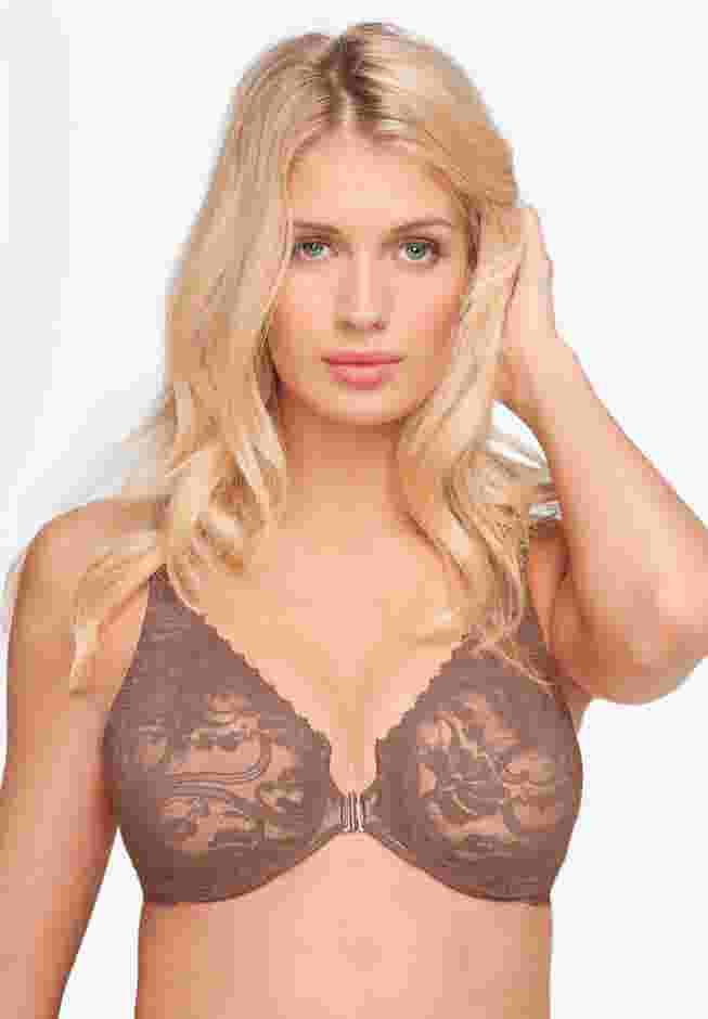 Glamorise® Wonderwire® Stretch Lace Front-Close Underwire Bra image number 0