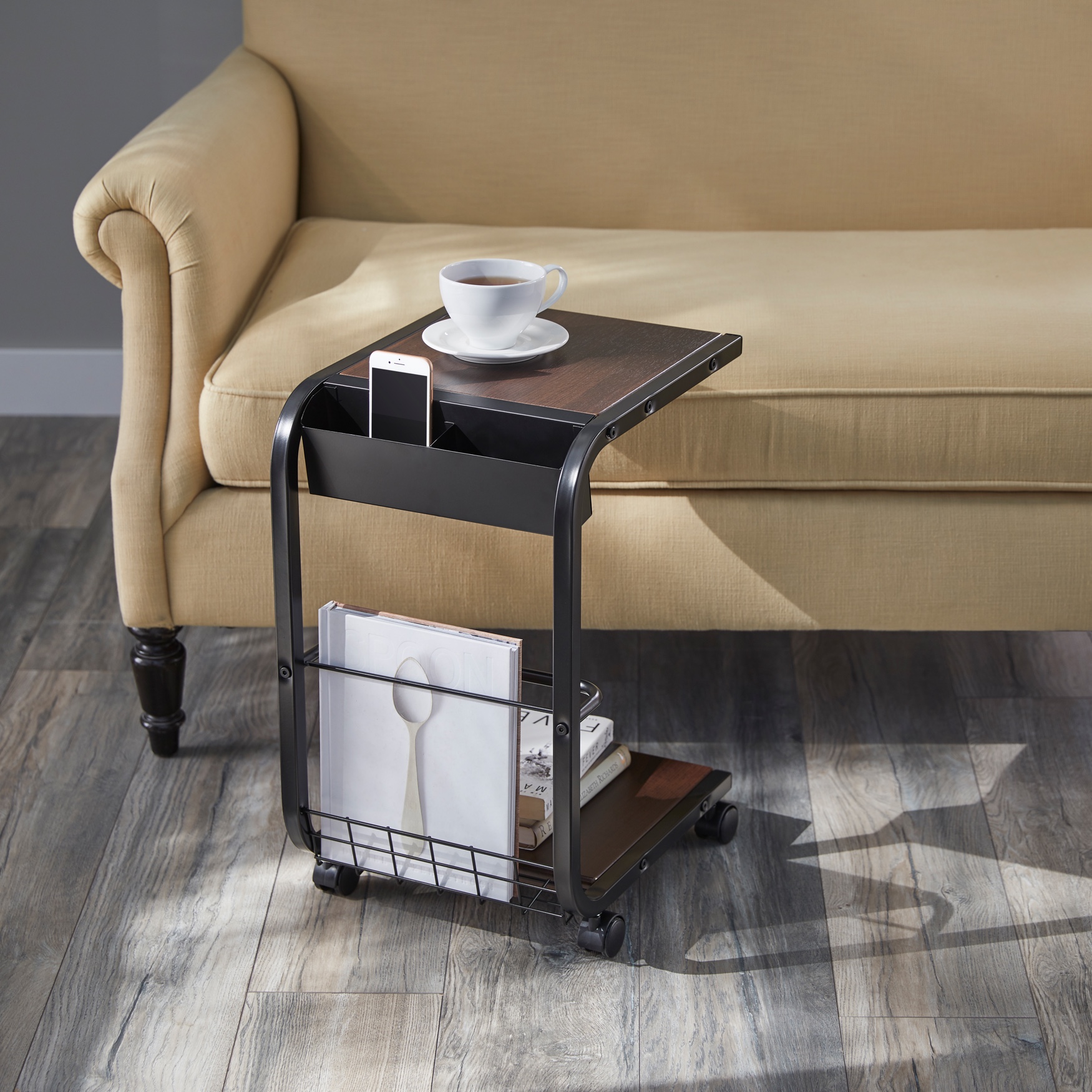 Rolling Side Table, BROWN