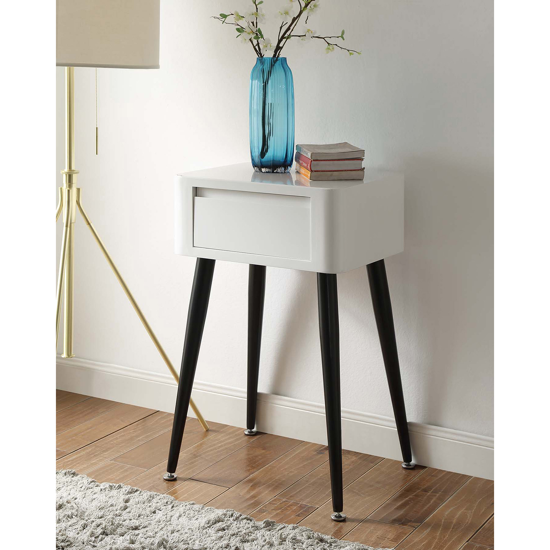 Black & White Side Table with Tall Legs , BLACK WHITE