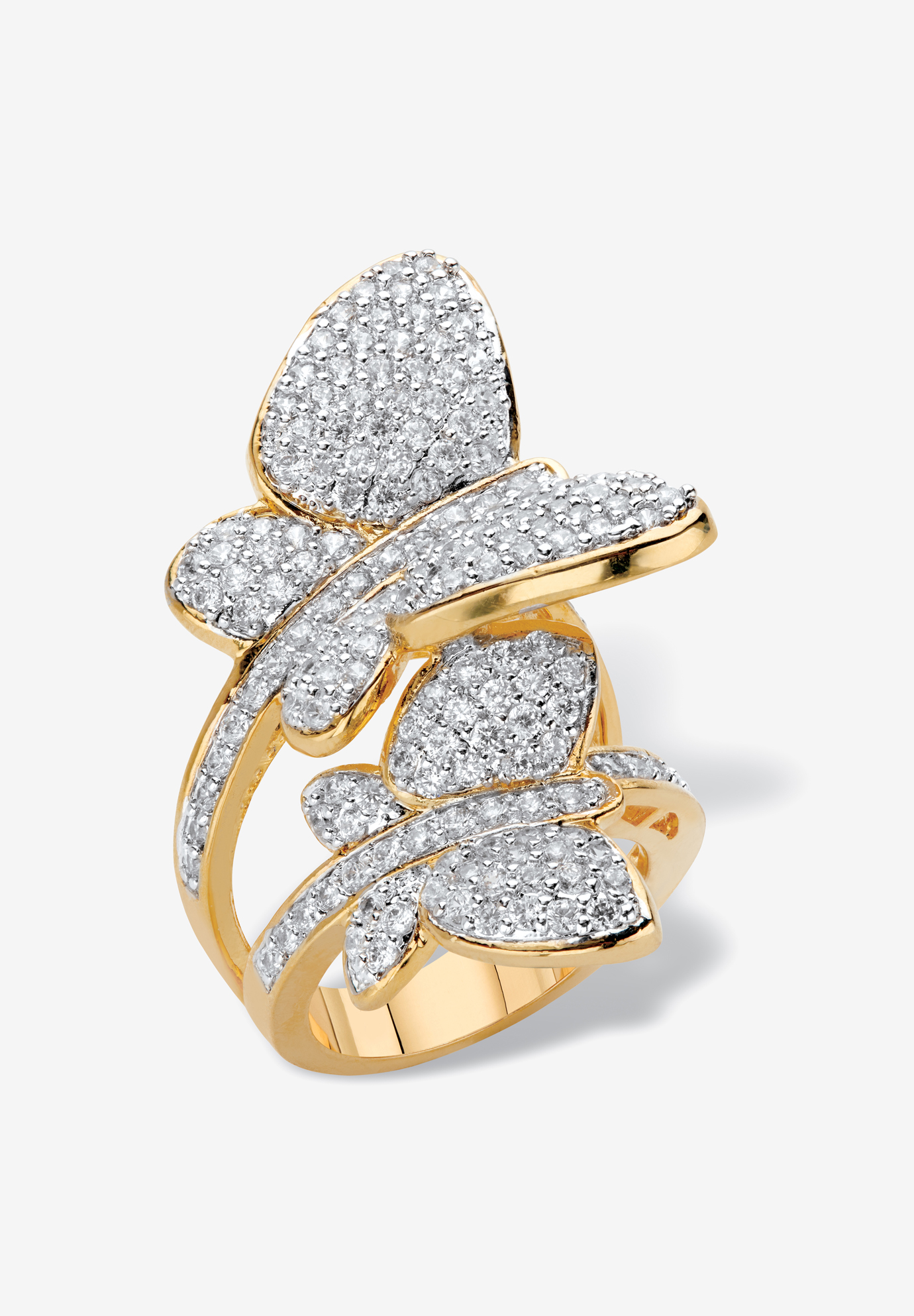 Yellow Gold Plated Cubic Zirconia Butterfly Wraparound Ring, 