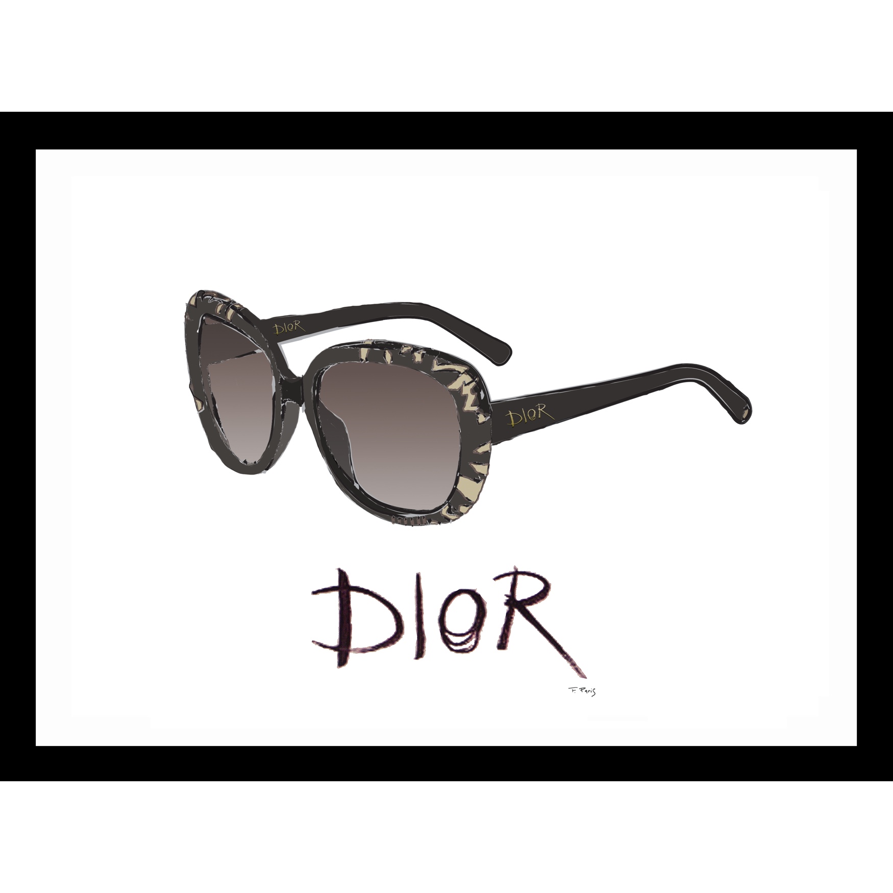 Christian Dior Sunglasses Black 14&quot; x 18&quot; Framed Print, GOLD BLACK