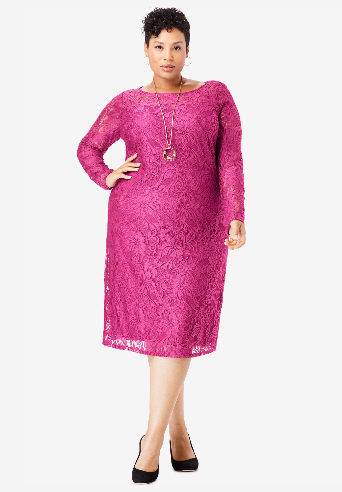 purple lace shift dress