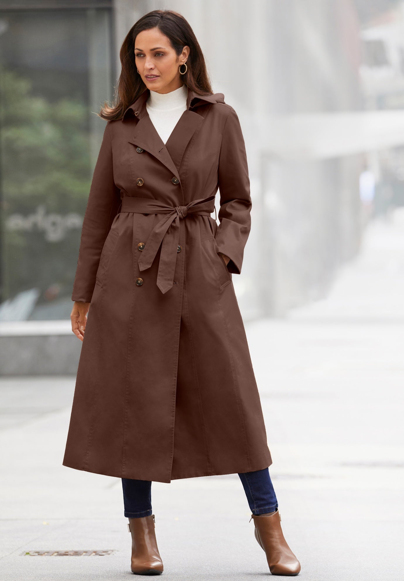 Jessica London Women's Plus Size Double Breasted Long Trench Raincoat - Picture 13 of 14