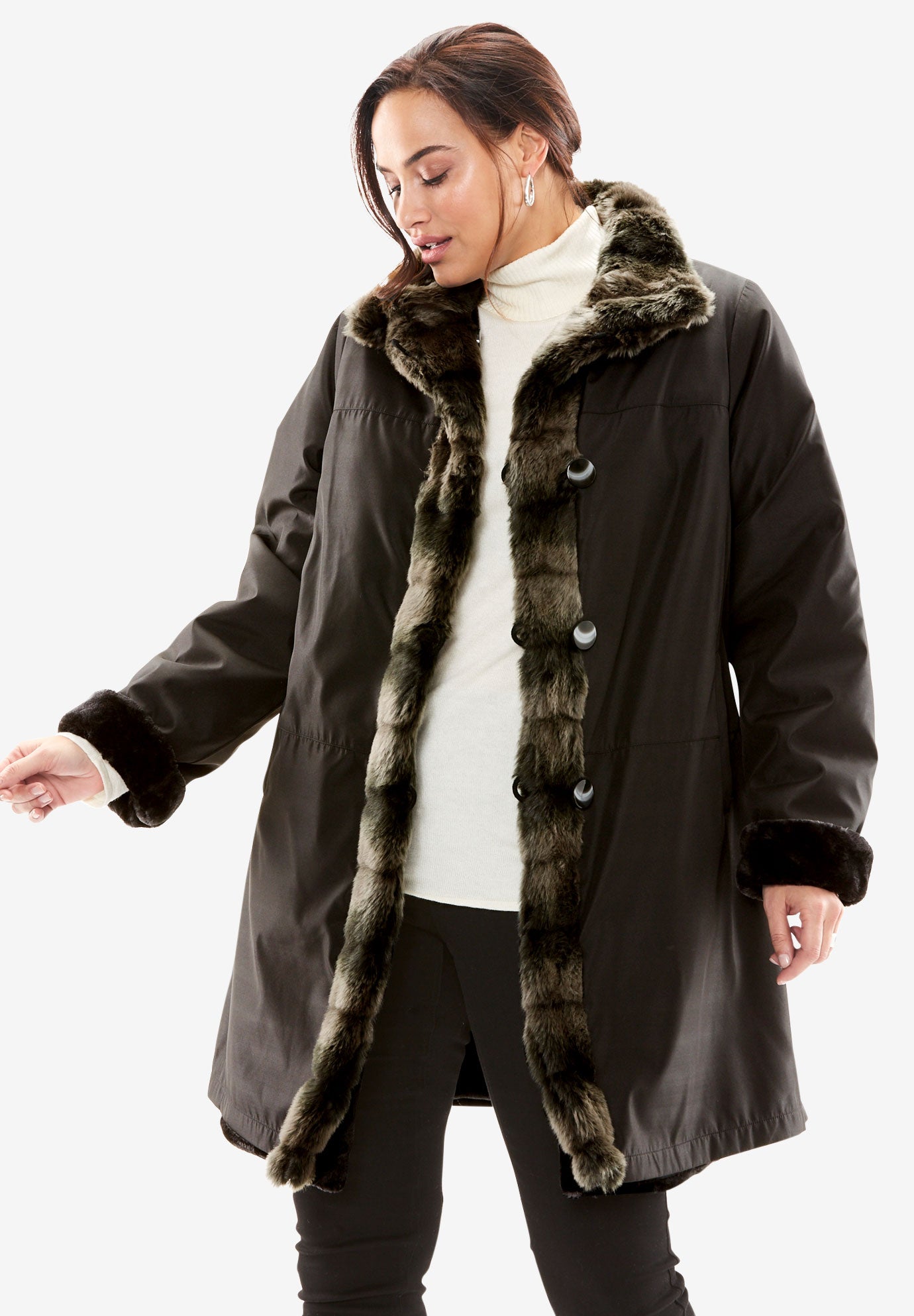 Reversible Faux Fur & Shearling Storm Coat Jessica London