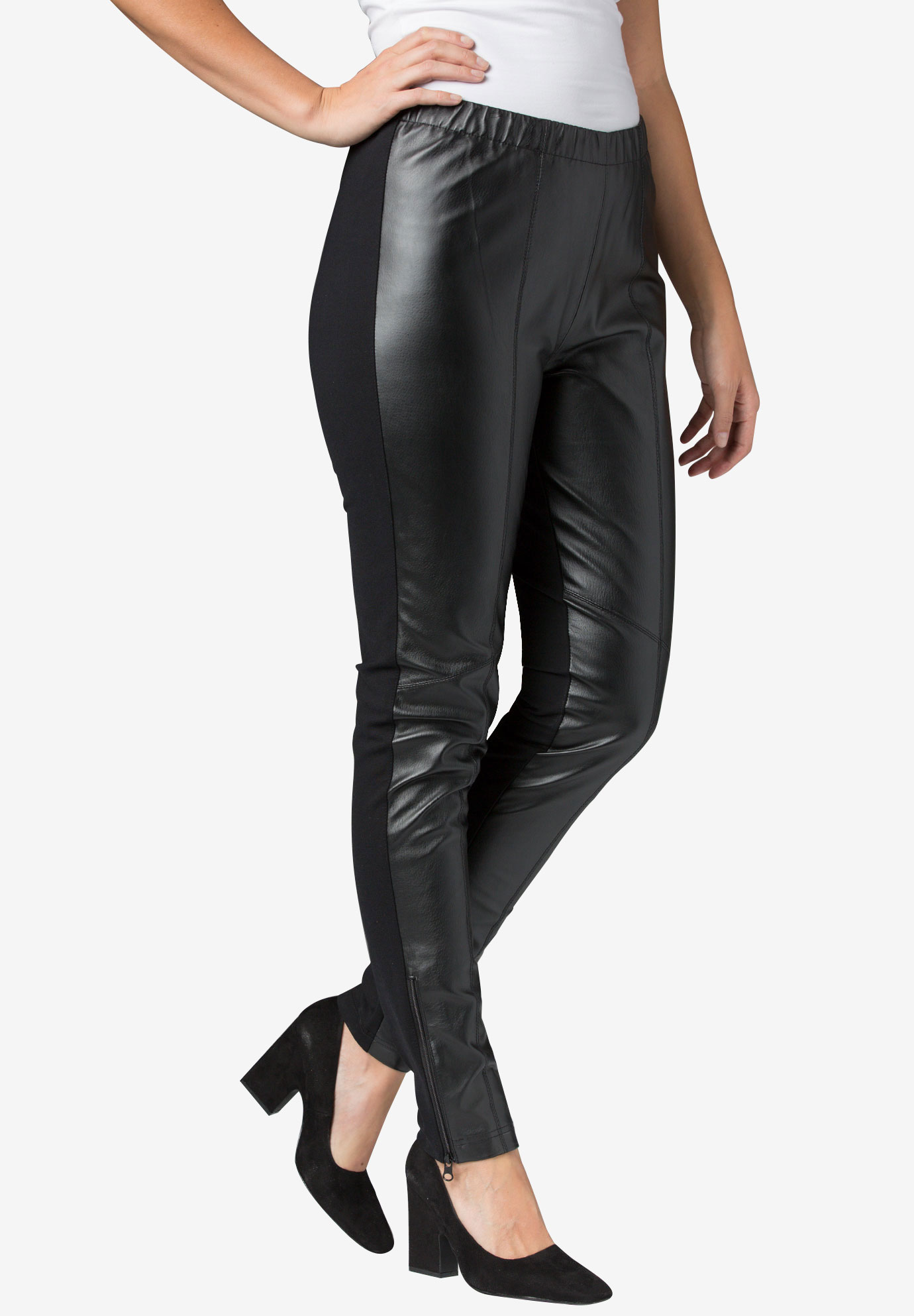 Ankle Zip Leather and Ponté Jeggings, 