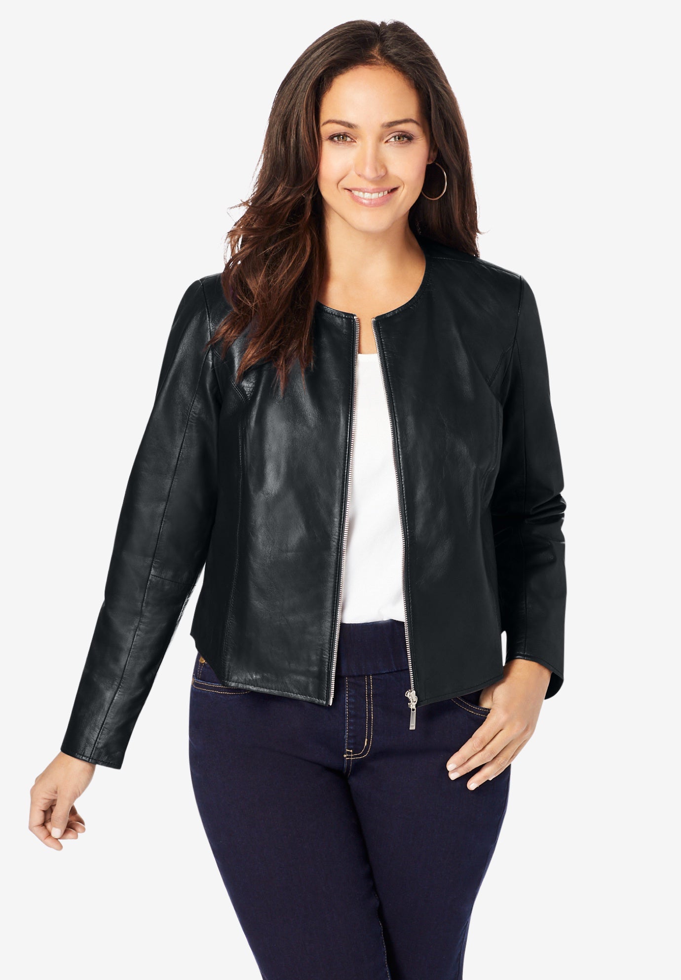 faux leather jacket collarless
