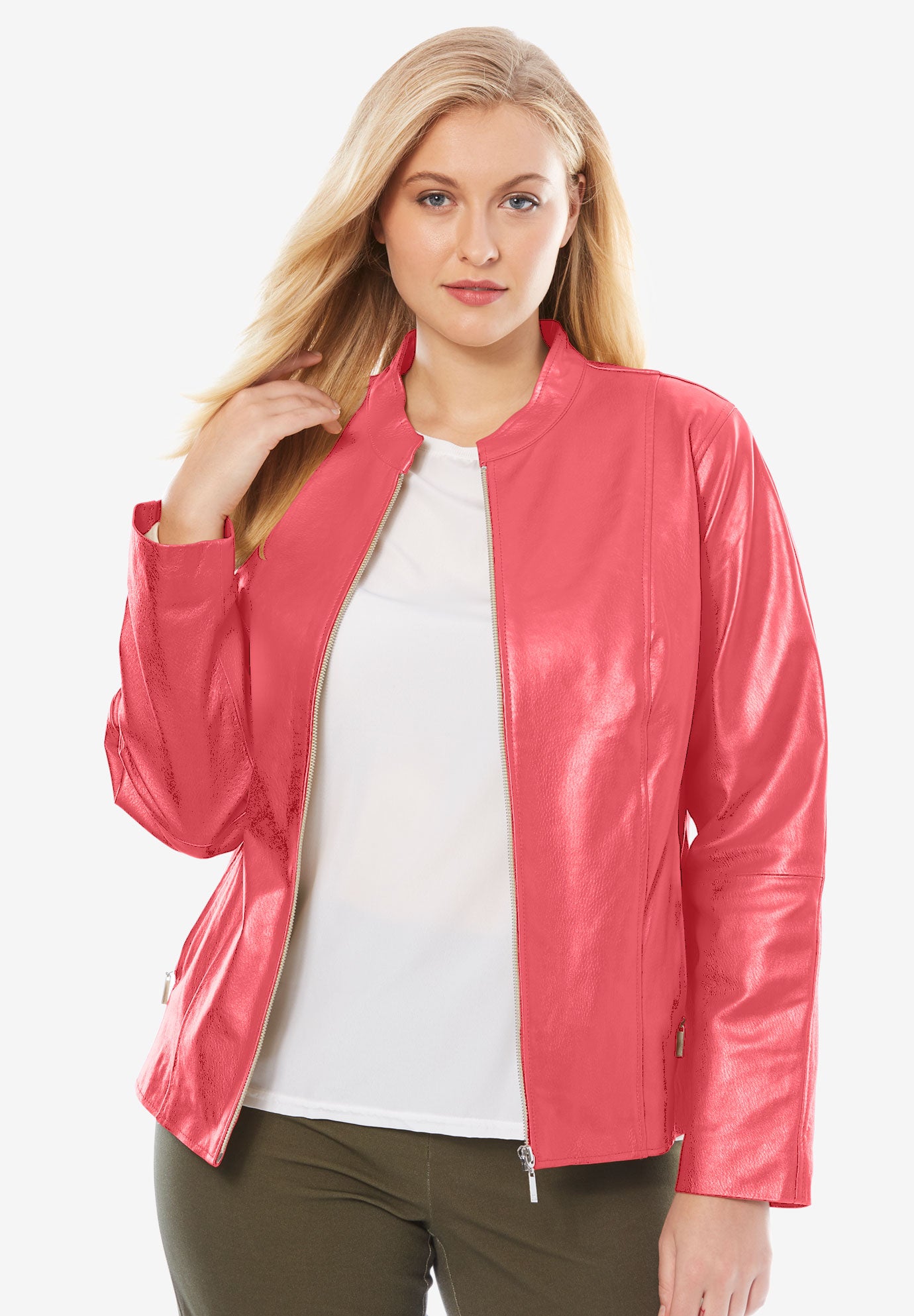 Zip Front Leather Jacket Plus Size Coats Jackets Jessica London Zip Front Leather Jacket