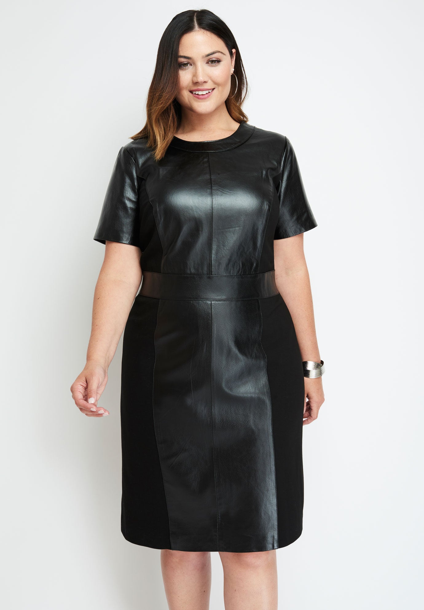 Leather Ponte Sheath Dress Jessica London
