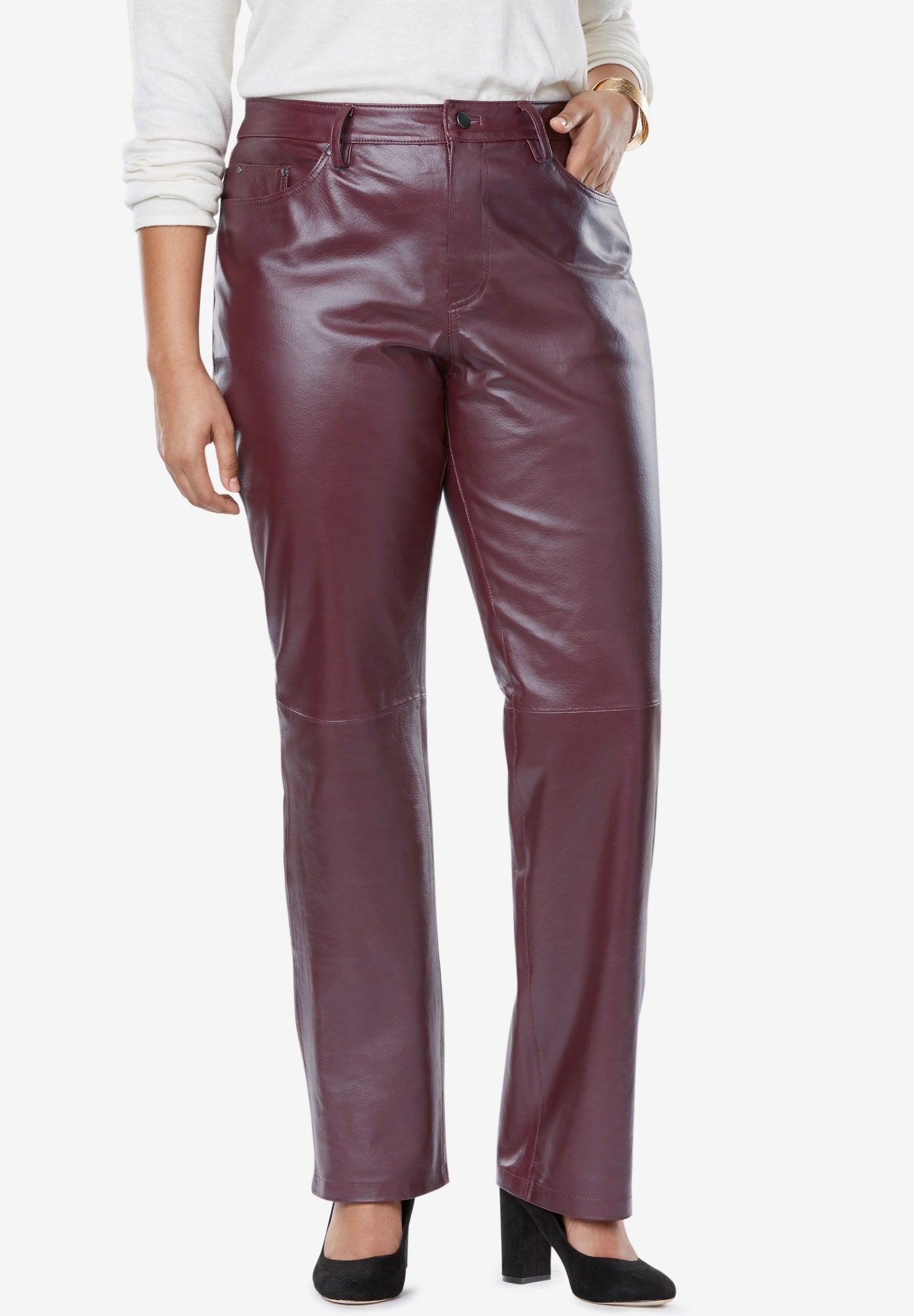 Straight Leg Leather Pants | Jessica London