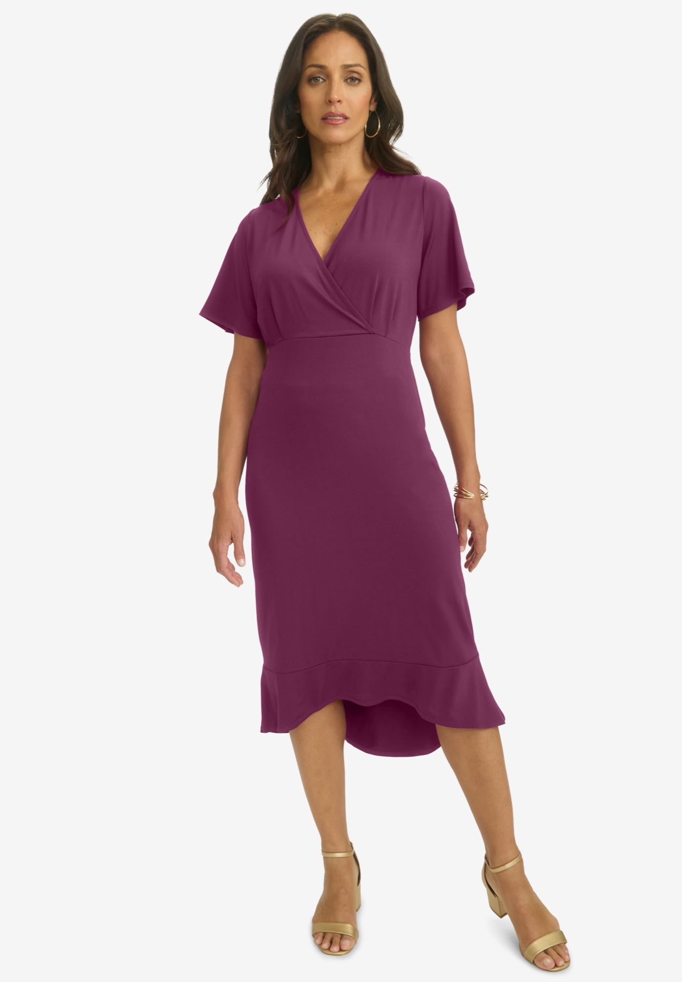 flounce hem midi dress Lace Up Slit  JardinVue This elegant dress features a V Flounce Hem Midi Dress |