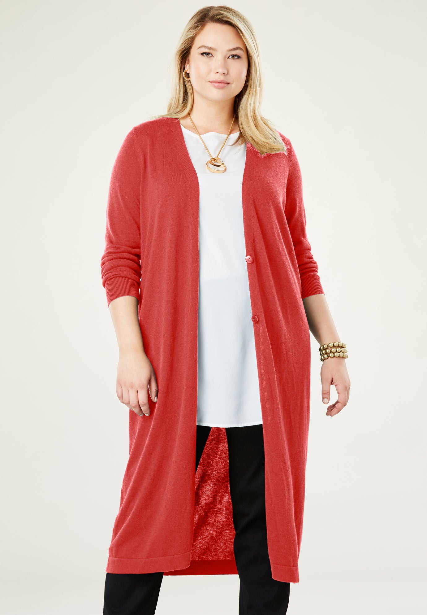 Fine Gauge Duster Sweater Plus Size Tops Jessica London