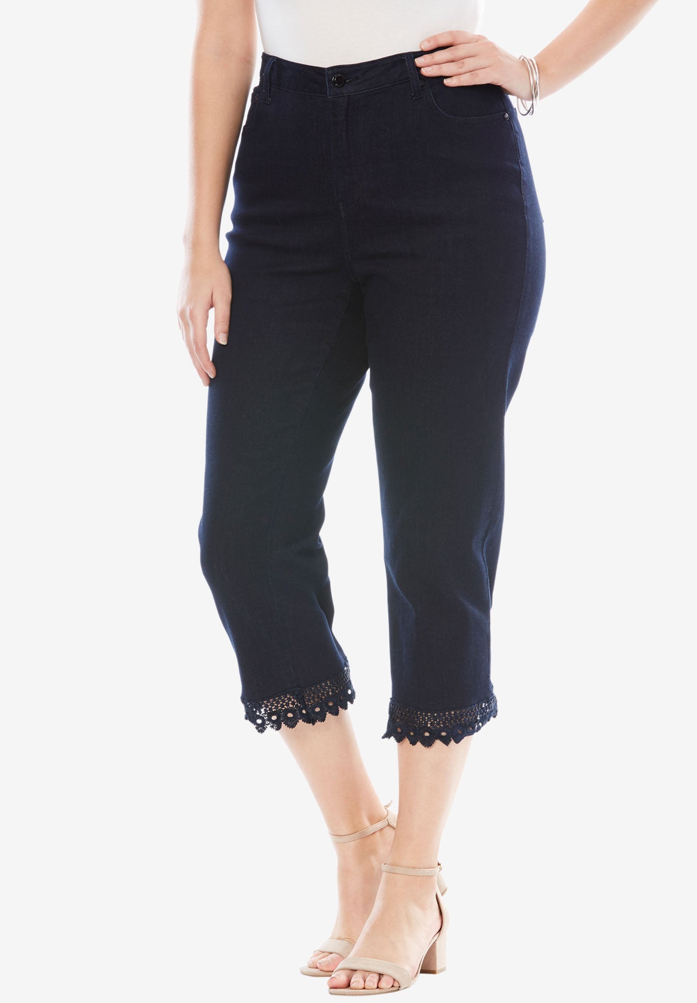 Lace Trim Crop Jeans Plus Size Pants & Skirts Jessica London