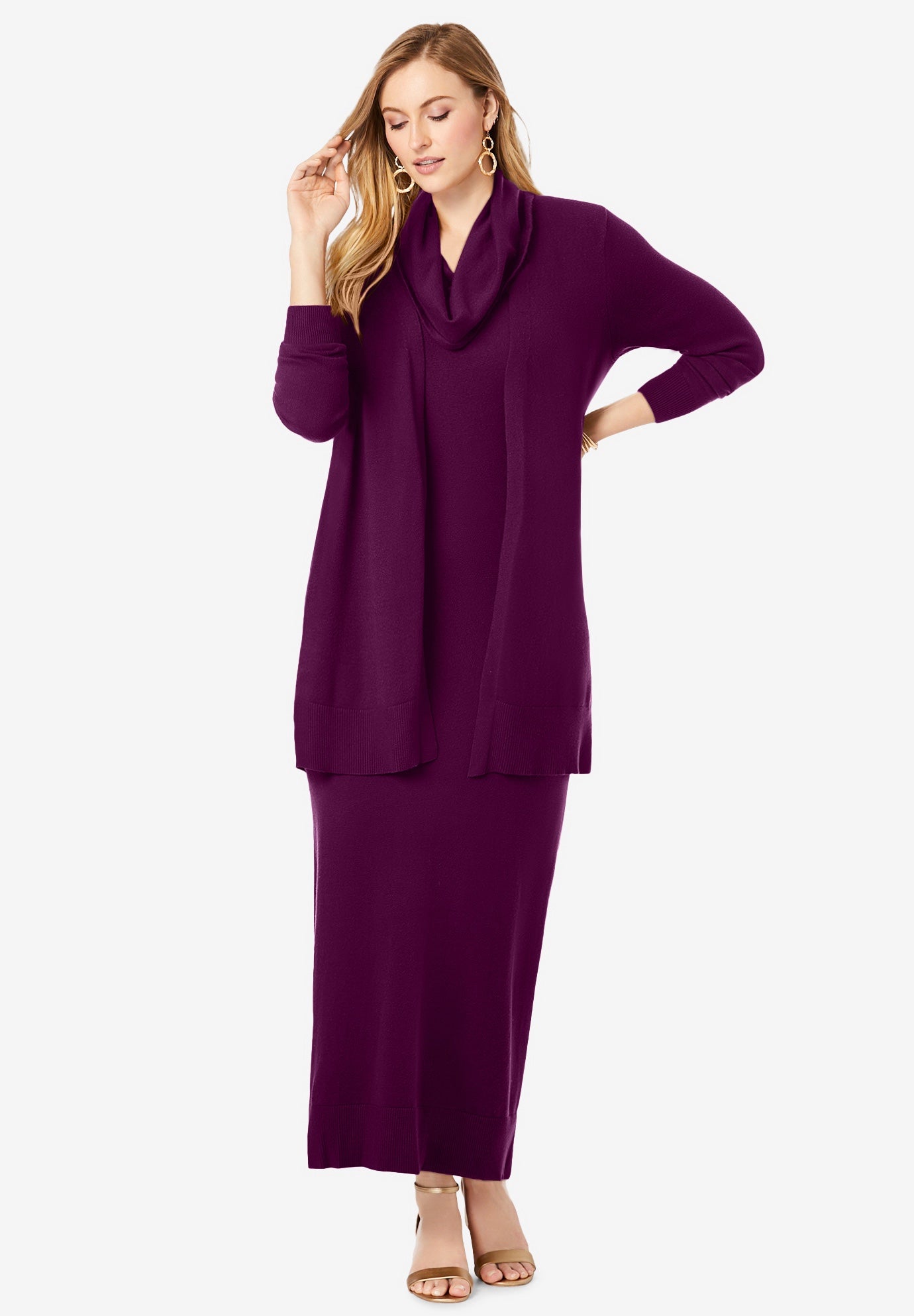 Work 2 Piece Sweater Dress Dark Berry Jessica London