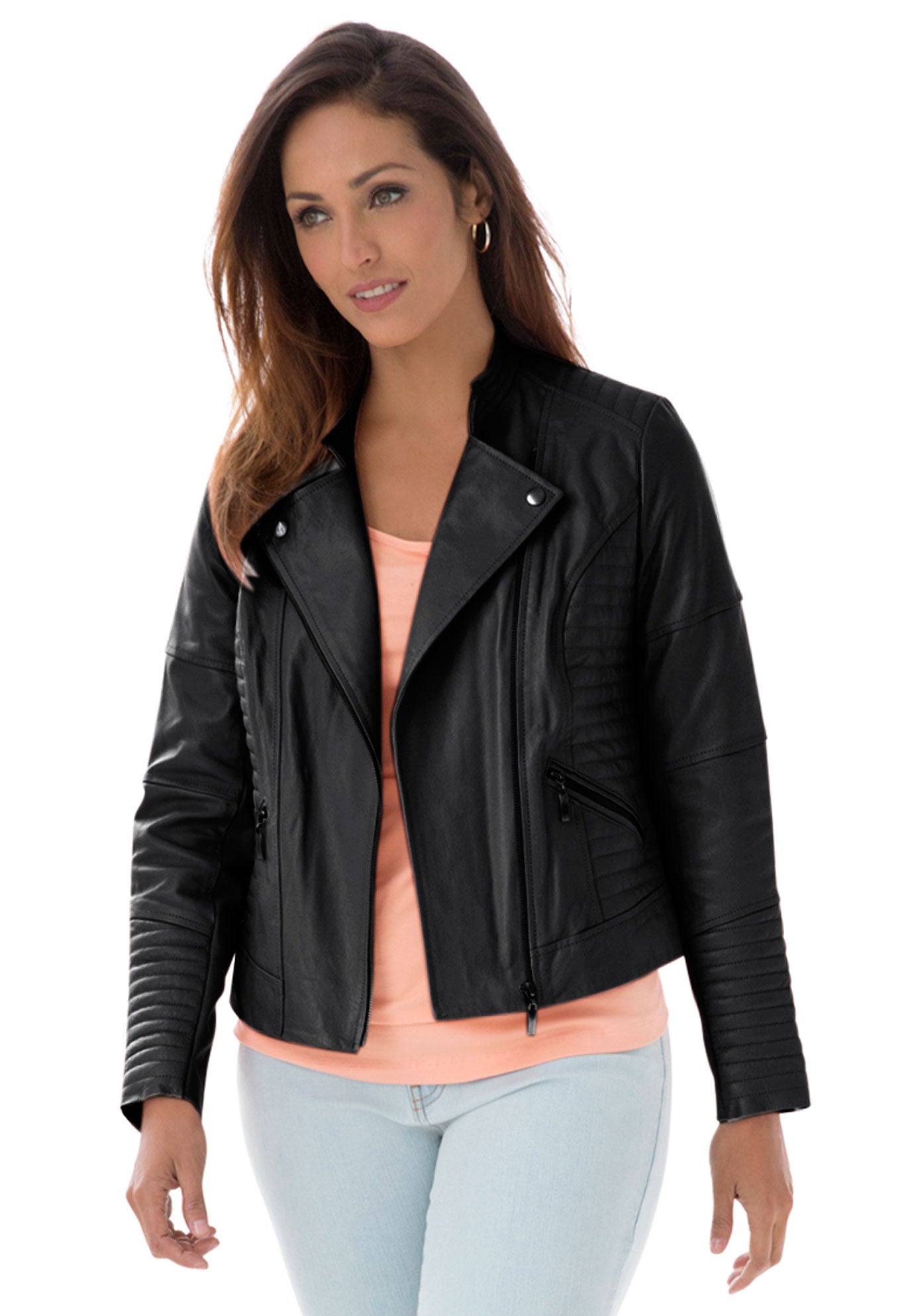 Jessica London Women's Quilted Leather Moto Jacket