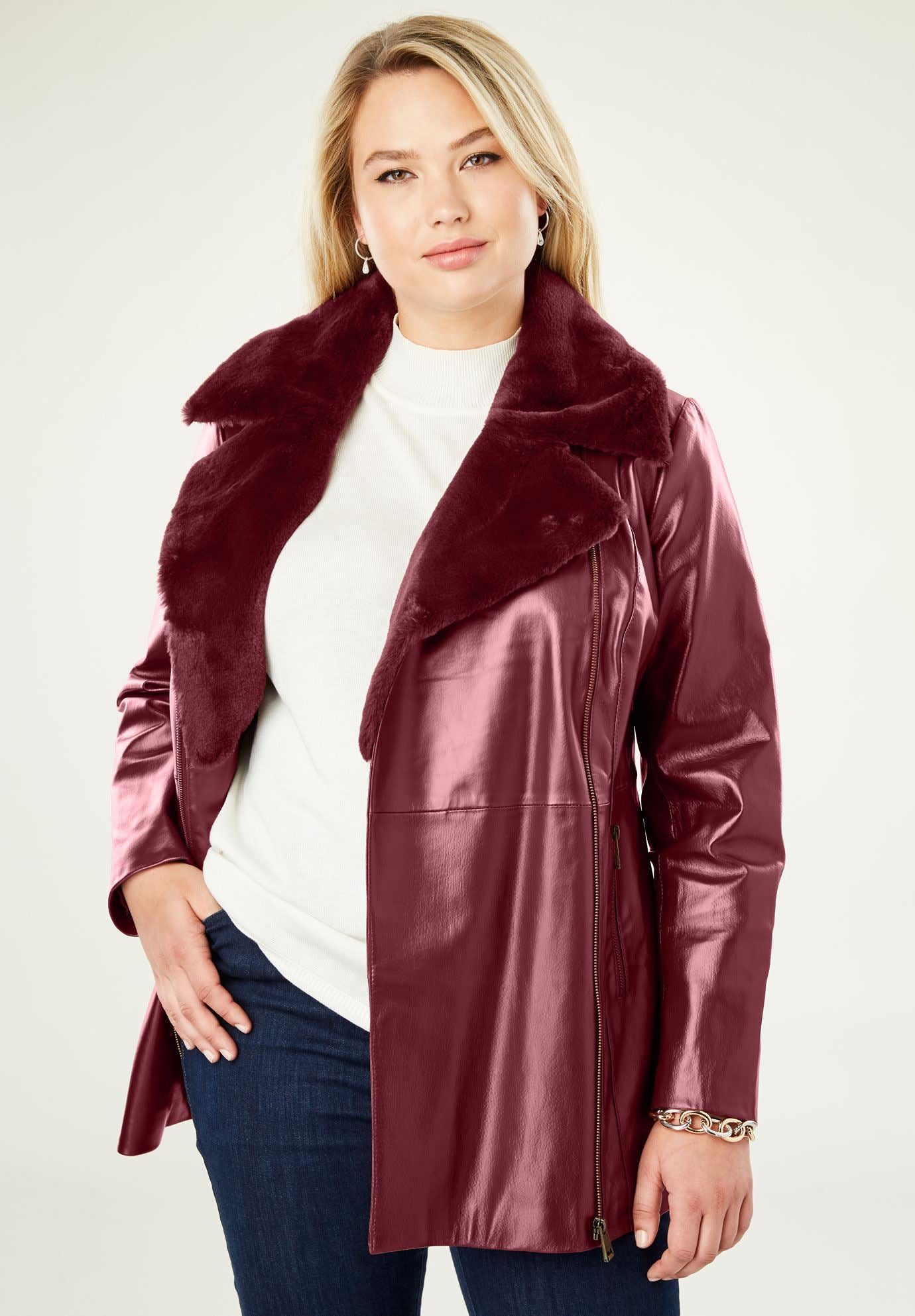 Faux Sherpa Leather Jacket Plus Size Winter Coats Jessica London Faux Sherpa Leather Jacket