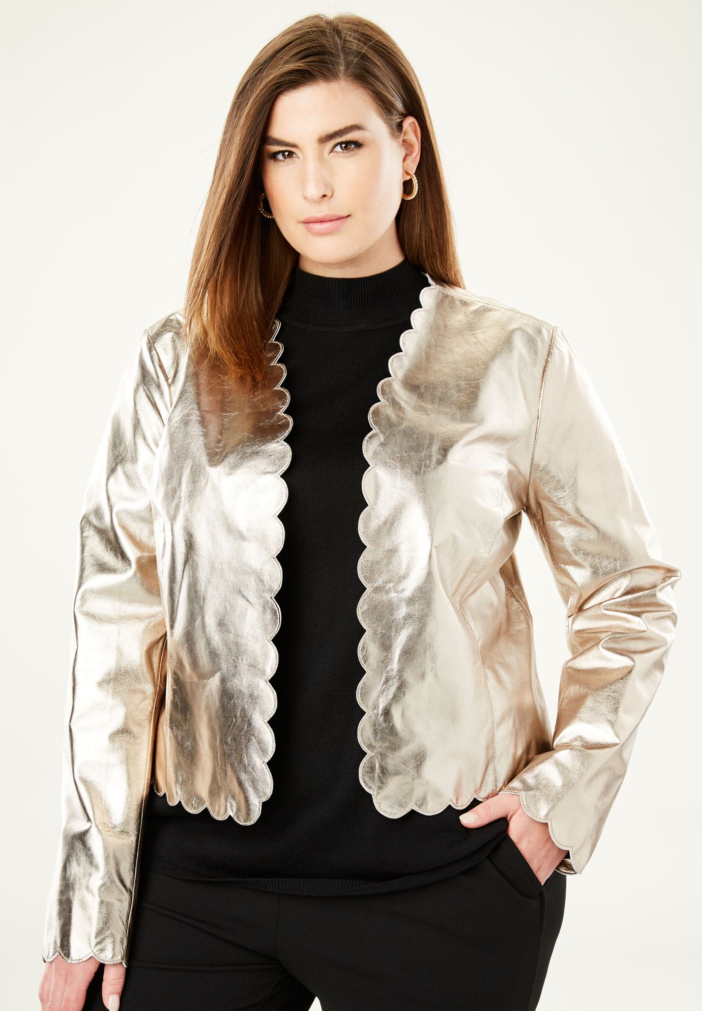 Scalloped Leather Jacket Plus Size Jackets Jessica London Scalloped Leather Jacket