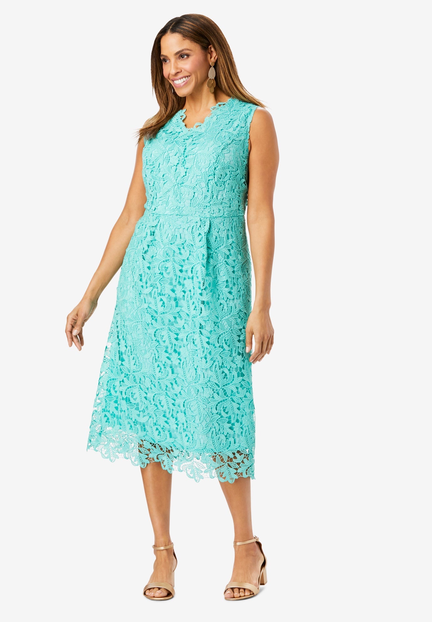 aqua lace midi dress