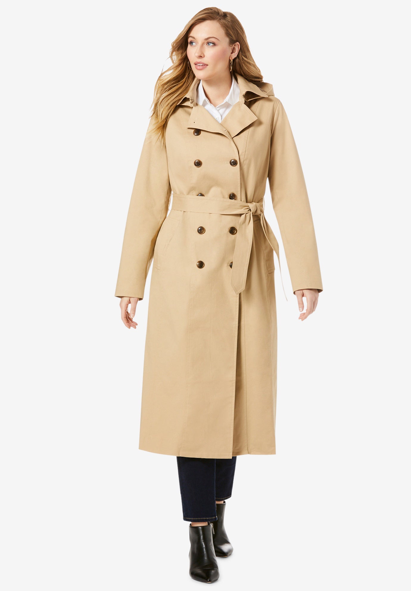 Double Breasted Long Trench Coat Plus Size Trench Coats & Raincoats