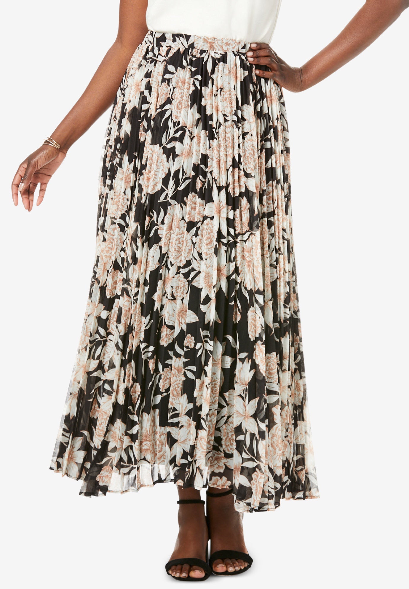 Pleated maxi skirt sales floral