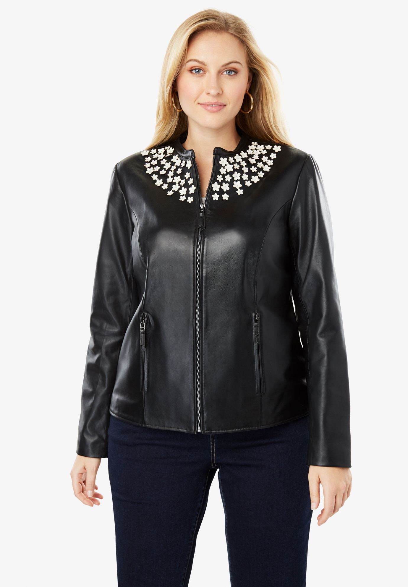 Embellished Leather Jacket Plus Size Jackets Jessica London Embellished Leather Jacket