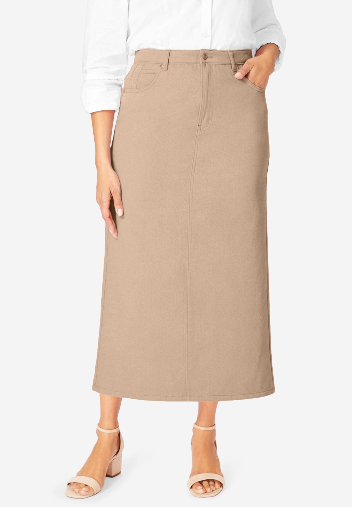 Classic Cotton Denim Midi Skirt 