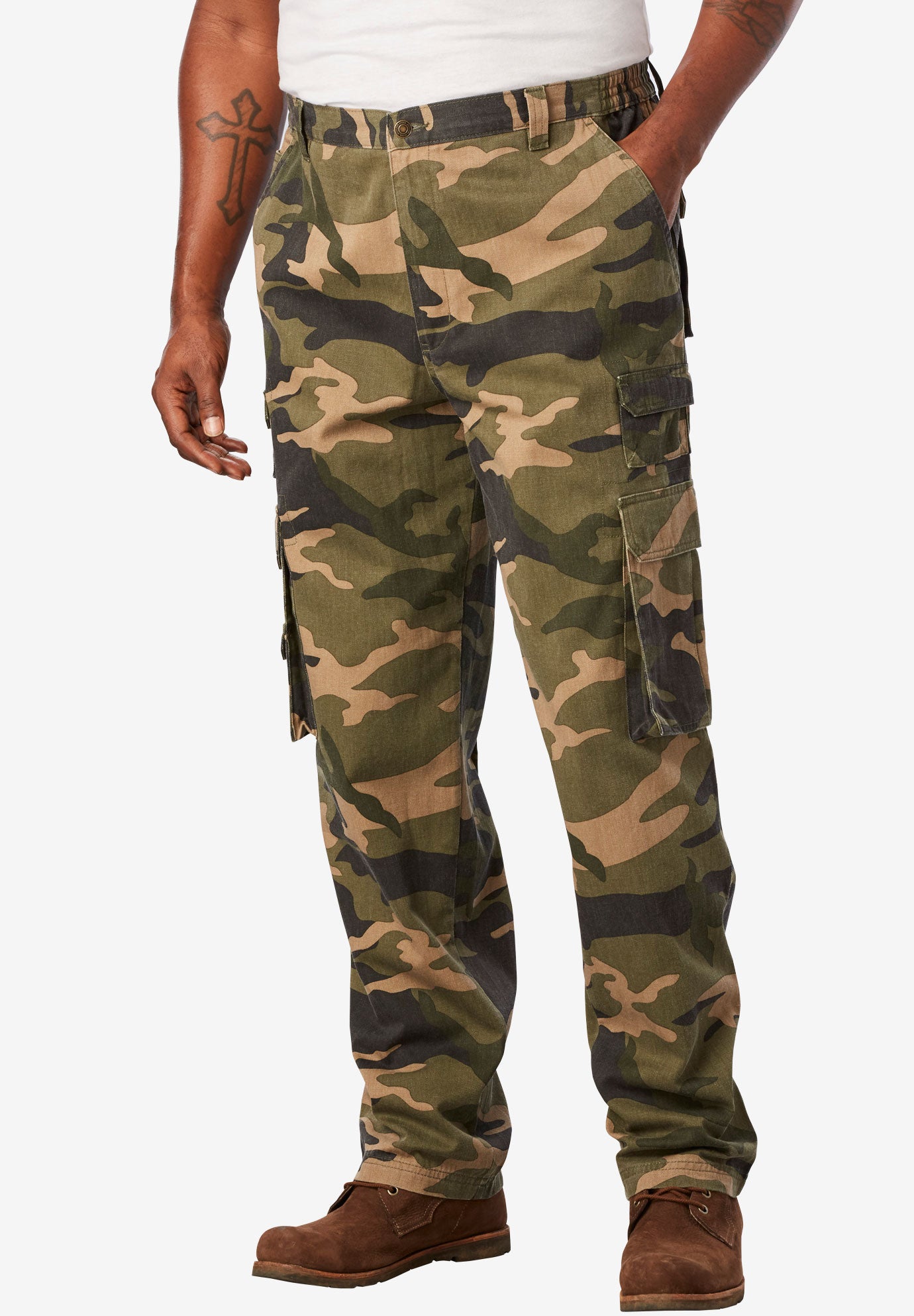 Boulder Creek® Side-Elastic Stacked Cargo Pocket Pants | Jessica London